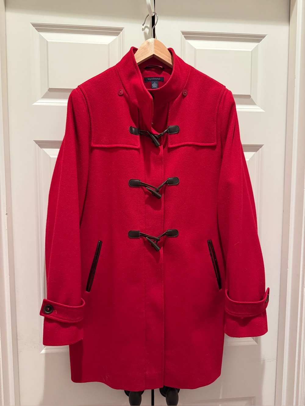 Red Tommy Hilfiger Wool Blend Car Coat, zip/toggle/functional pockets 12